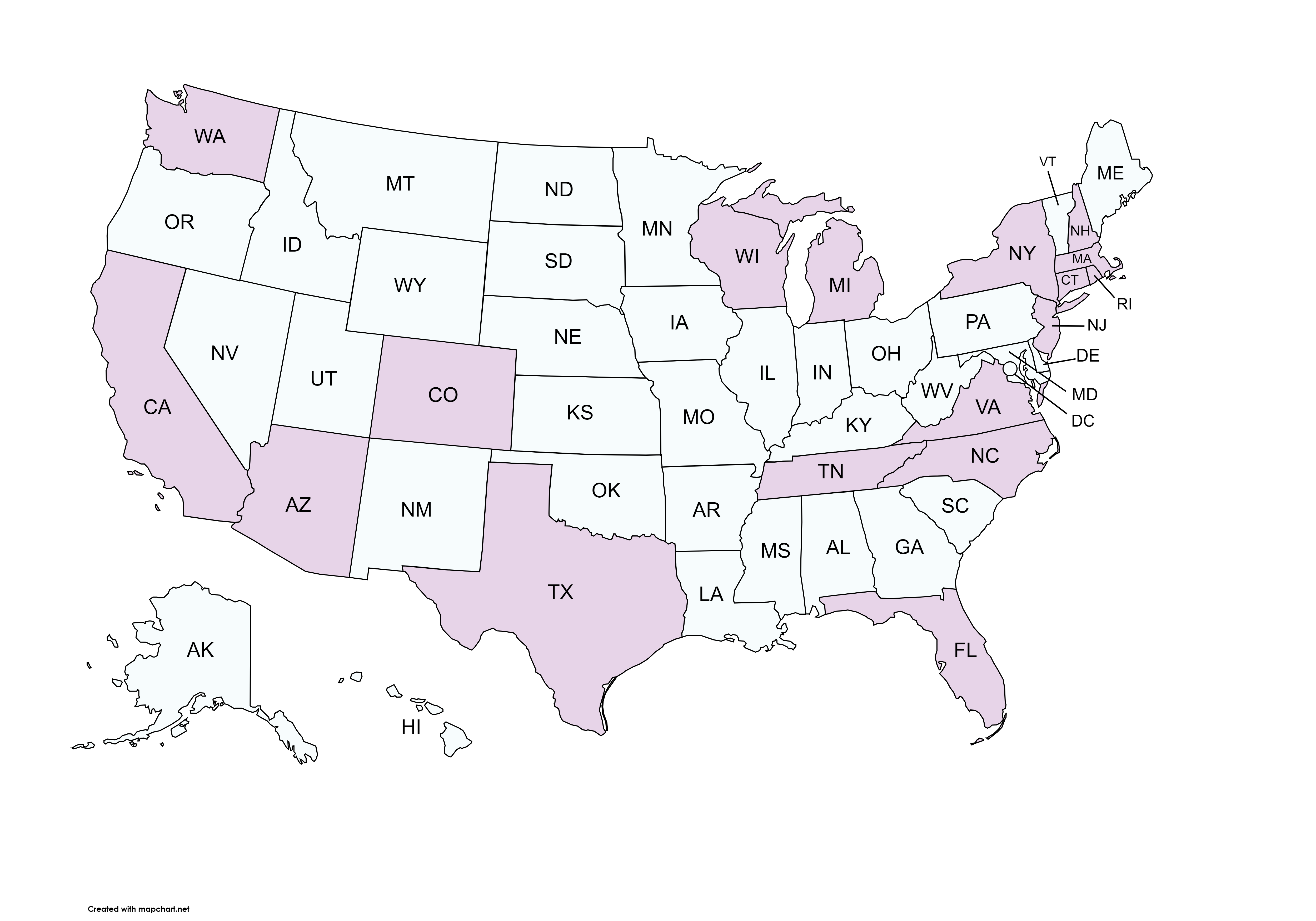 States where undergraduates ended up. Top states include Massachusetts, California, New York, and Washington.