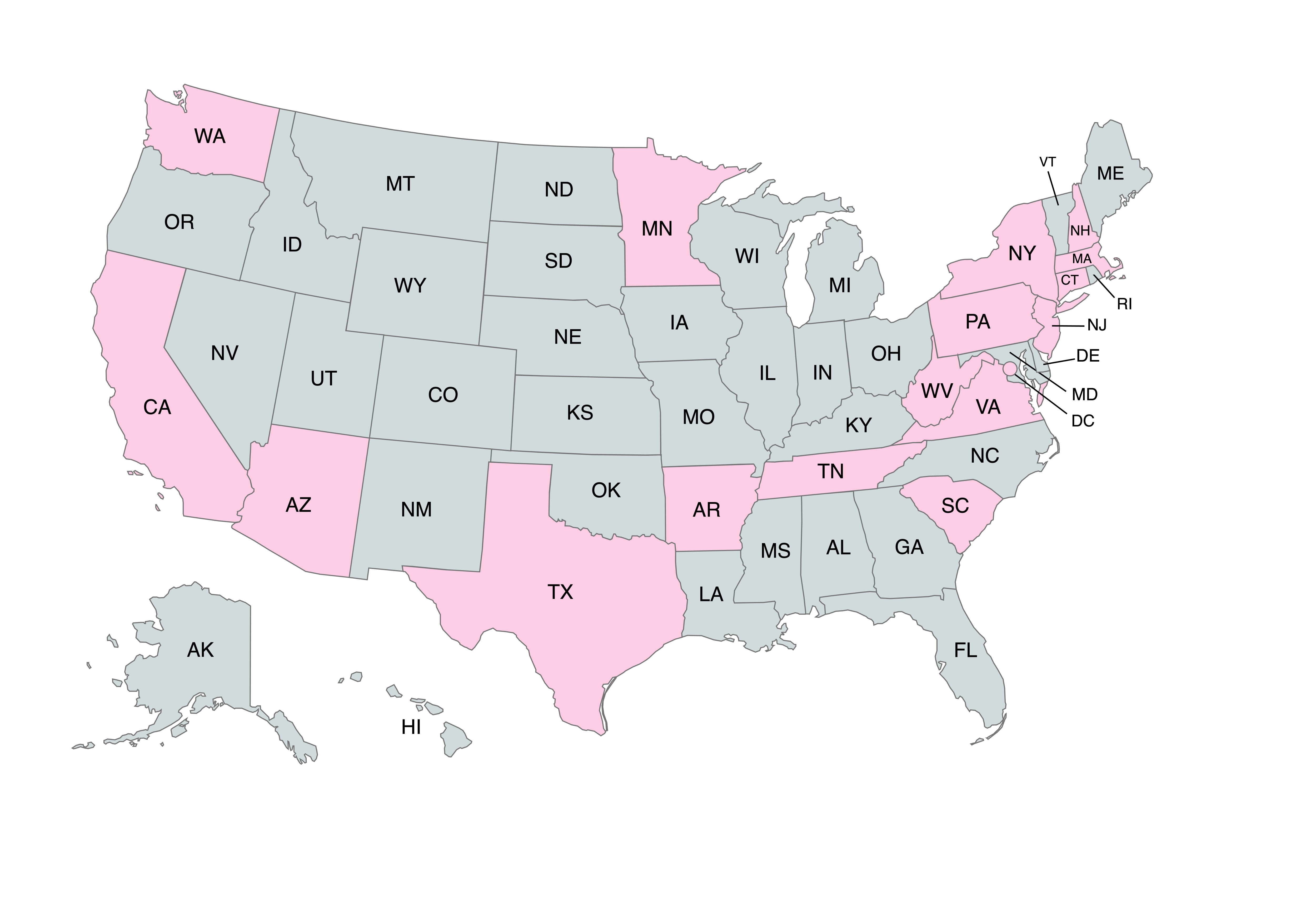 States where Masters ended up. Top states include California, Massachusetts, and Washington.